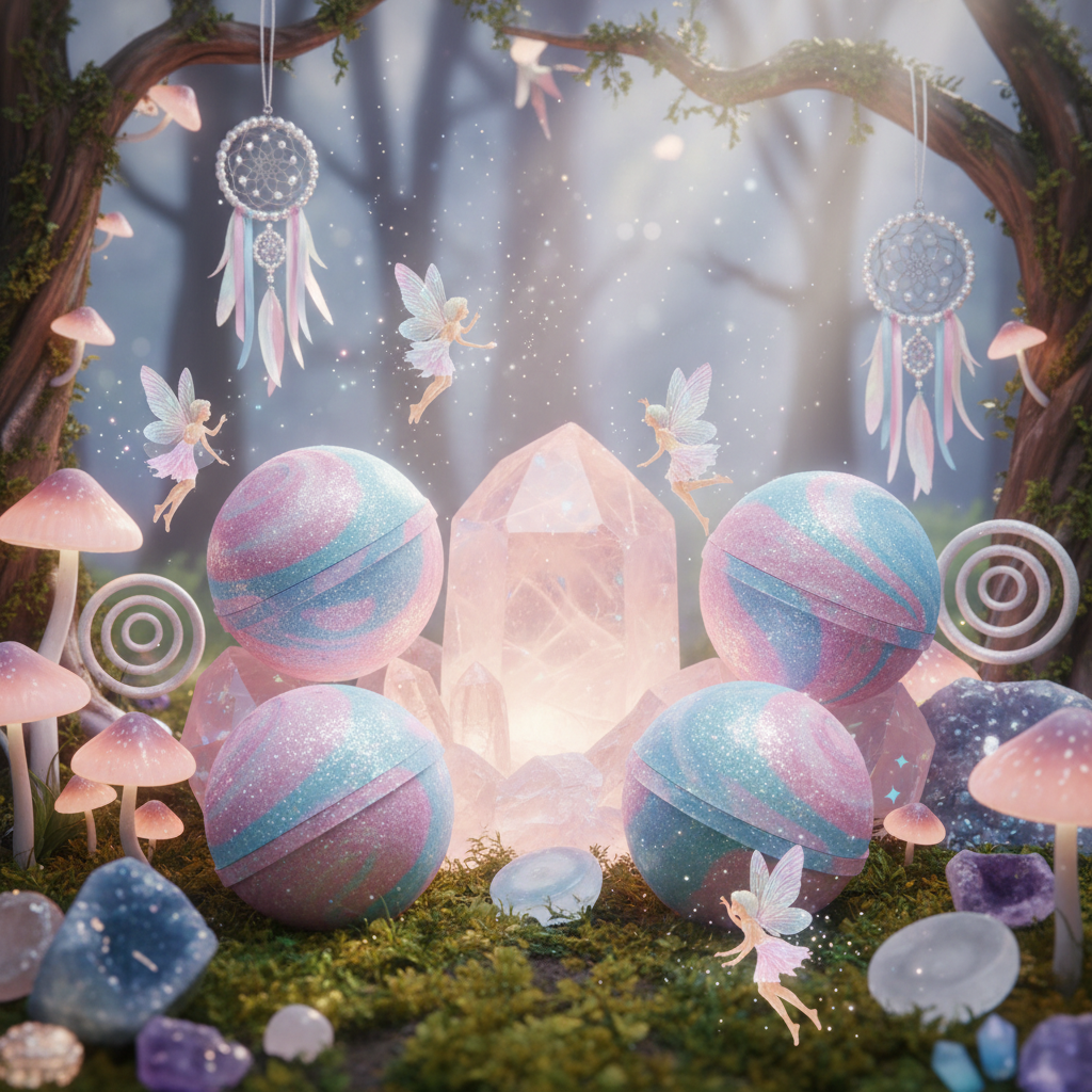 Five magical mystery scoop balls with fairies, crystals, mushrooms and dreamcatchers