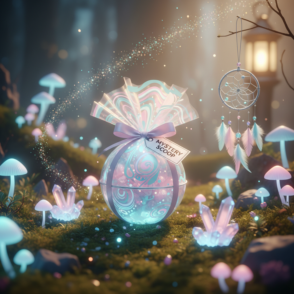 Mini mystery scoop ball with glowing mushrooms, crystals, fairy dust and dreamcatcher