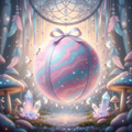 Extra large mystery ball radiating magical energy with fairies, crystals, mushrooms and dreamcatcher